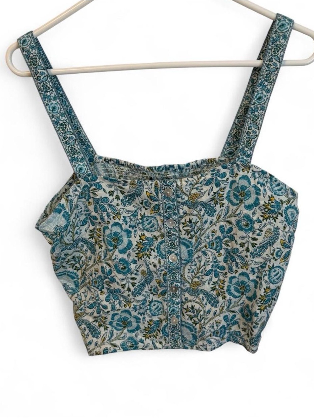 Rachel Zoe NWT 100% Linen Blue Green Floral Cropped Tank L